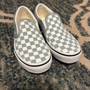 Vans Kids Slip-On Checkerboard Sneakers - Sage and White 1.5